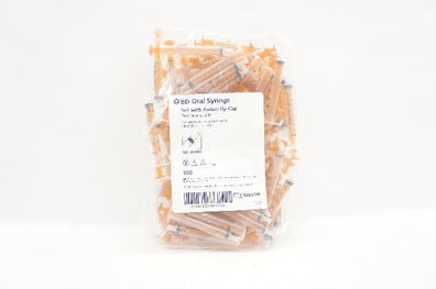 BD 303085 Oral Syringe 3ml w/ Amber Tip Cap - Pack of 100
